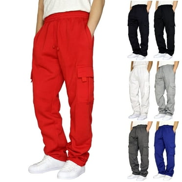Symoid Men Pants Cargo Athletic Men Sweatpants Solid Multi Pocket Fall and Winter Christmas Gift Red Work Pants for Men Size S