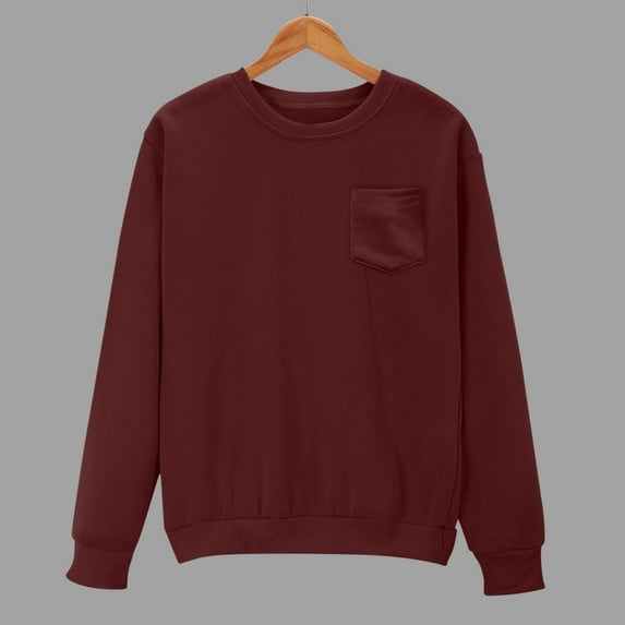 SYMOID Men's Small (XS) Wine Crew Neck Sweatshirt - 100% Polyester Soft Durable, Easy Care, Relaxed Fit with Chest Pocket, Ribbed Cuffs/Hem for Casual Daily Wear & Home Lounging