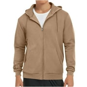 FNNXEAL SYMOID Men's Zip-Up Hoodie Size XS, Khaki - Durable Wrinkle-Free Machine Washable for Casual Daily & Lounge Wear
