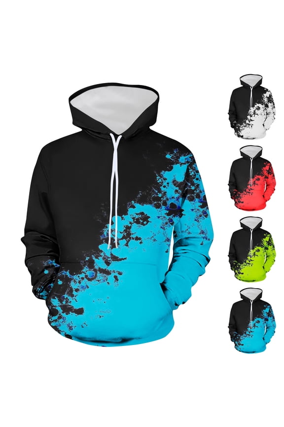Men's XL White 100% Polyester Color Block Hoodie with Drawstring, Kangaroo Pocket & Ribbed Cuffs - Casual Warm Daily Wear for Men