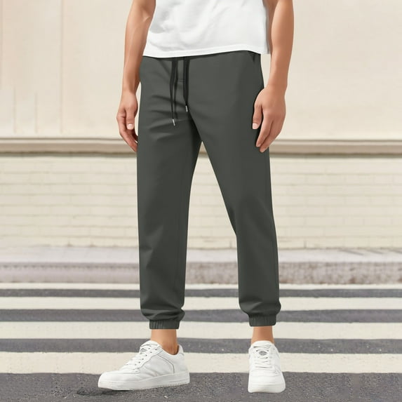 SYMOID Men’s 100% Polyester Slim Fit Jogger Pants - Elastic Drawstring Waist, Breathable Quick-Drying, Dark Gray, Size L