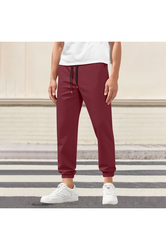 Big & Tall Men’s Polyester Jogger Pants - Size 4XL Wine Color, Elastic Drawstring Waist, Cuffed Ankles, Quick-Drying Casual Athleisure Pants