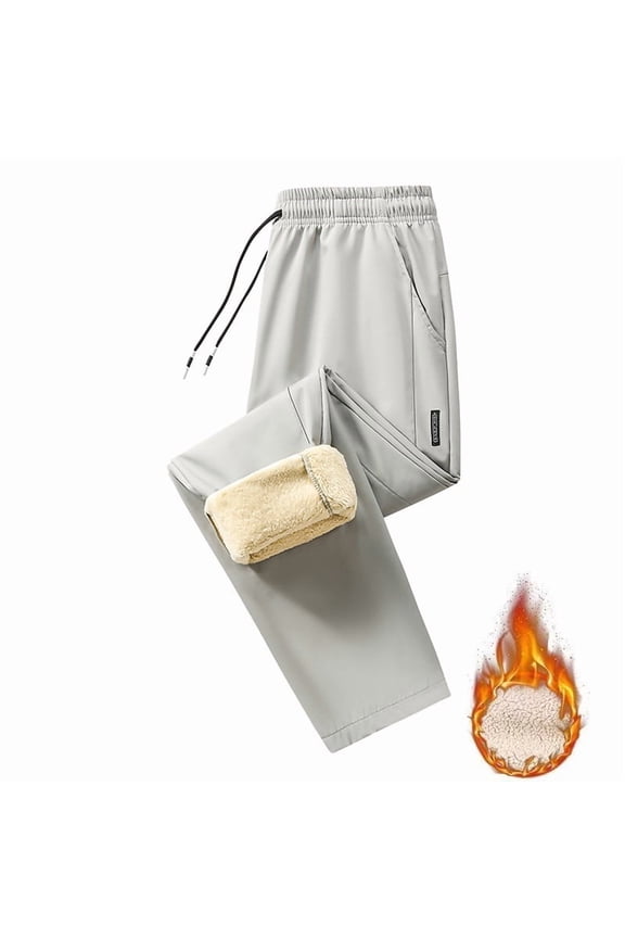 Men’s Fleece Lined Pants Warm for Cold/Cool Weather - Nylon Spandex Blend, Relaxed Fit, Elastic Waist with Drawstring, Side Pockets, Size L, Gray