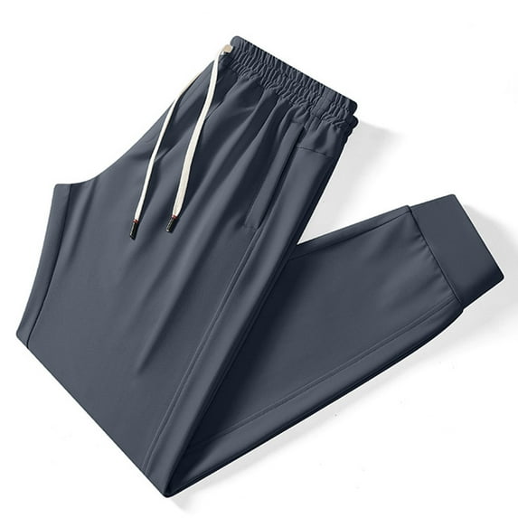 SYMOID Men's Gray Polyester Jogger Pants Size 2XL - Elastic Waist, Wrinkle-Resistant, Cuffed Ankle