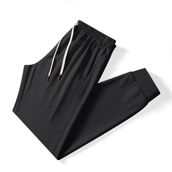 SYMOID Men's Black Jogger Pants - 100% Polyester, Machine-Washable, Wrinkle-Resistant, Elastic Waist with Drawstring, Cuffed Ankles, Size L