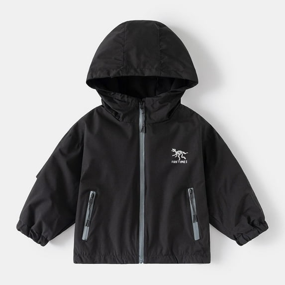 DAETIROS Boys Windbreaker Jacket for Boys Kids, Black Size 5 T, Solid Color Lightweight Rain Sports Jackets, Elastic Cuffs, Breathable Boys Fall for boys kids