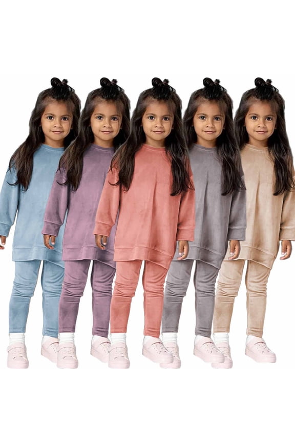 Outfit Sets for Toddler Girls Christmas Gifts Long Sleeve Graphic Printed Kids Pink Tops Set Size 4-5 Years