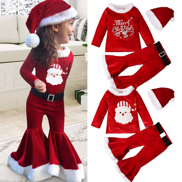 Symoid Outfit Sets for Toddler Girls Clearance Christmas Gifts Long Sleeve  Graphic Printed Kids White Vest Pants 3Pcs Set Size 2-3 Years