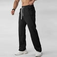thumbnail image 1 of SYMOID Men's Loose Fit Straight Leg Casual Pants - 100% Polyester, Drawstring Waist with Side Pockets, Comfortable for Gym/Lounge/Daily, Size L, Black, 1 of 5