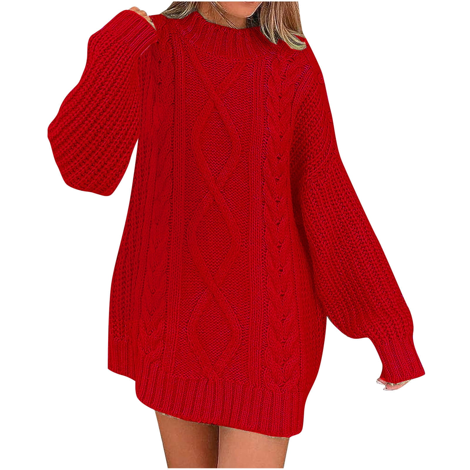 Symoid Pullover Sweaters for Women Plus Size Long Sleeve Knitted Red Sweaters Dress Size L
