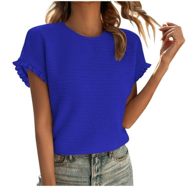 Symoid Shirts for Women,Flutter Sleeve Short Sleeve Womens Tops,Crewneck Loose t Shirts,Blue