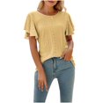 thumbnail image 1 of GUZOM Shirts for Women,Flutter Sleeve Short Sleeve Womens Tops,Crewneck Loose t Shirts,Yellow, 1 of 7