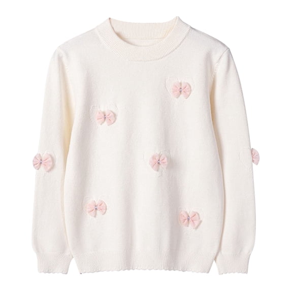 Symoid Sweaters for Girls,Holiday Sweater Kids,Plain Crew Neck Child Clothing,White,Size 9-10T