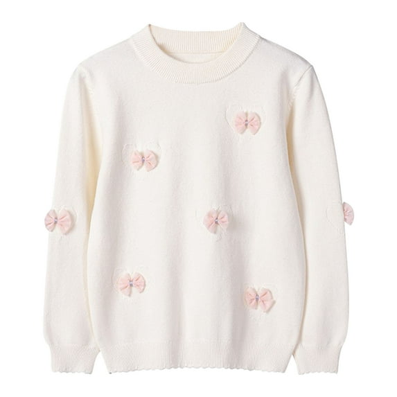 Symoid Sweaters for Girls,Holiday Sweater Kids,Plain Crew Neck Child Clothing,White,Size 9-10T