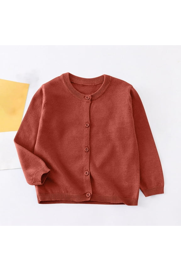 Trupants Girls Warm Sweater for Girls Kids, Knitted Sweater with Round-Neck, Long Sleeve Solid Color, Girls Cardigans, Brown, Size 8-9 T, Winter Sweaters to Warm Up