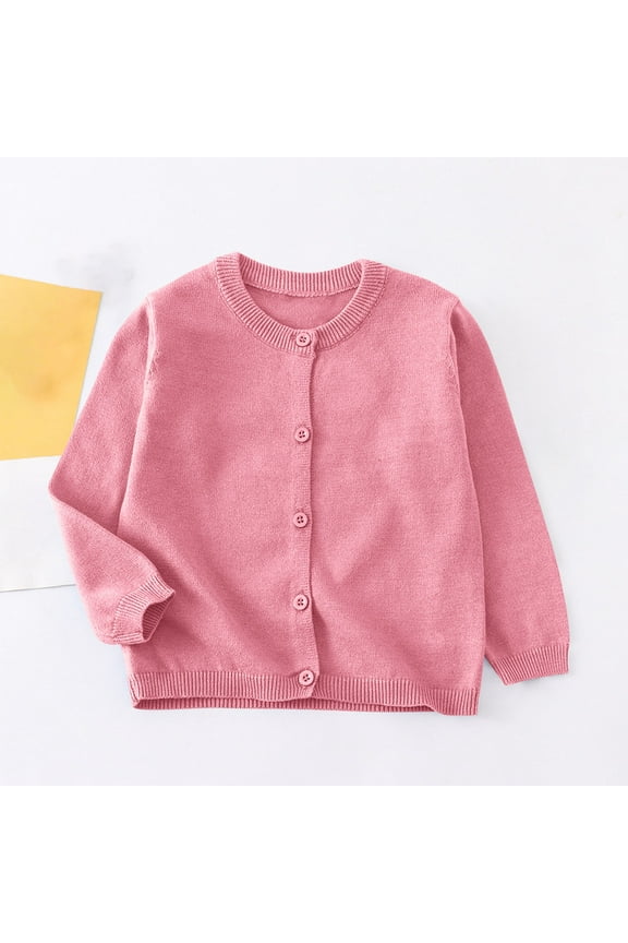 Trupants Girls Warm Sweater for Girls Kids, Knitted Sweater with Round-Neck, Long Sleeve Solid Color, Girls Cardigans, Pink, Size 7-8 T, Winter Sweaters to Warm Up