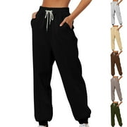 SYMOID Sweatpants Women, with Pockets Casual Fleece Sweat Pants Drawstring Joggers Black ,M