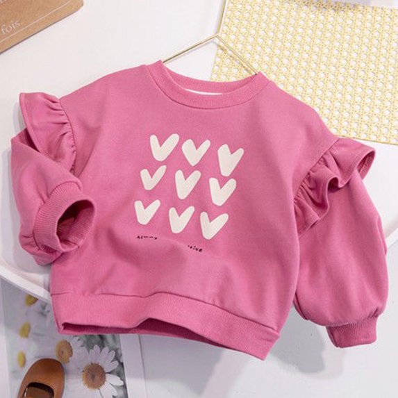 Symoid Sweatshirt for Girls,Holiday Sweat Shirt for Kids,Pullover Crew Neck Warm Graphic Child Clothing,Hot Pink,Size 5-6T