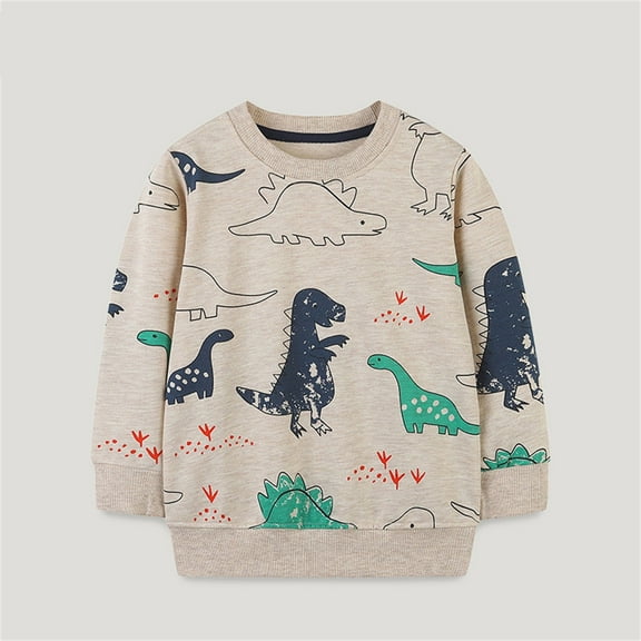 Symoid Sweatshirt for Toddler Boys,Holiday Sweat Shirt for Kids,Dinosaur Warm Pullover Crew Neck Child Clothing,Gray,Size 4 T