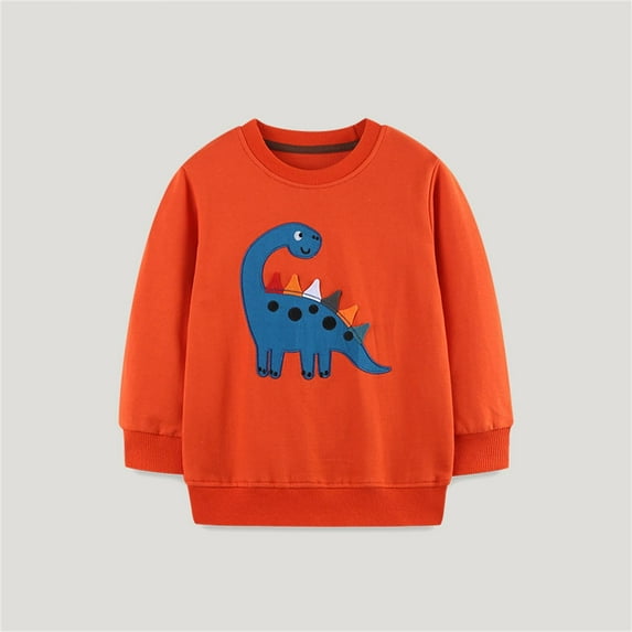 Symoid Sweatshirt for Toddler Boys,Holiday Sweat Shirt for Kids,Pullover Dinosaur Crew Neck Warm Child Clothing,Orange,Size 2 T