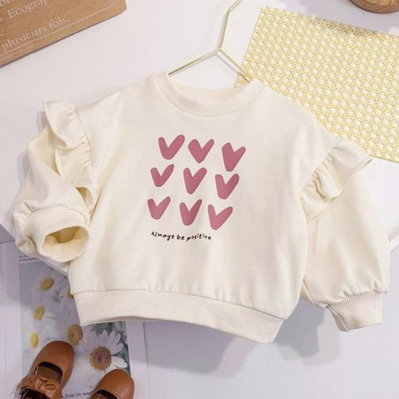 Symoid Sweatshirt for Toddler Girls,Holiday Sweat Shirt for Kids,Crew Neck Graphic Pullover Warm Child Clothing,Beige,Size 3-4T