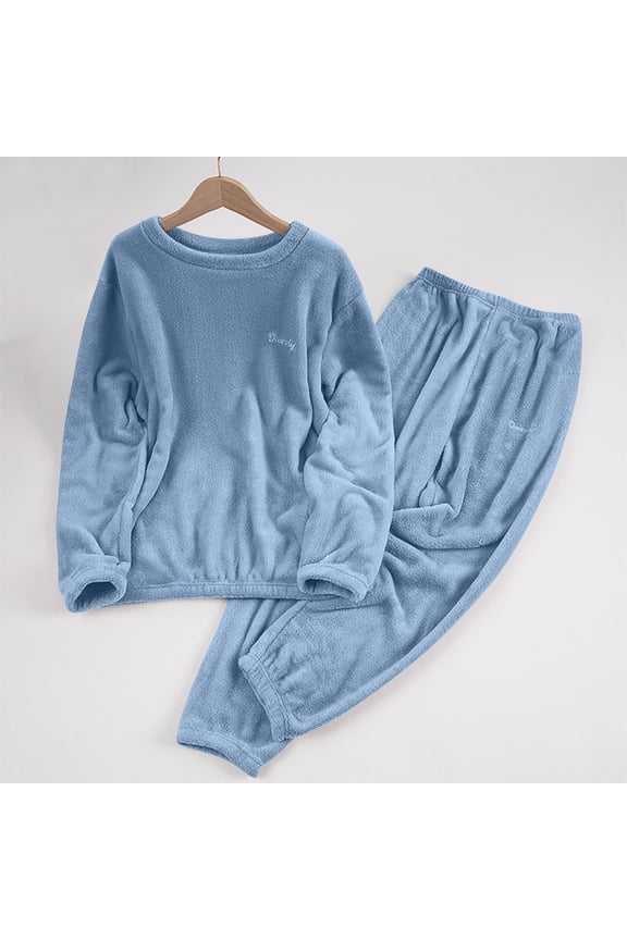 Woman Pajamas Set for Woman - 2 Piece Cozy Set for Fall Winter Home/Sleepwear,Warm Plush Woman pj Set,Cable Knit Blue Woman Pajamas Pants Set,Size S
