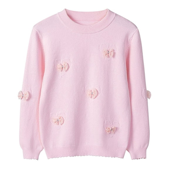 Symoid Toddler Sweaters Girls,Holiday Sweater Kids,Crew Neck Plain Child Clothing,Pink,Size 3-4T