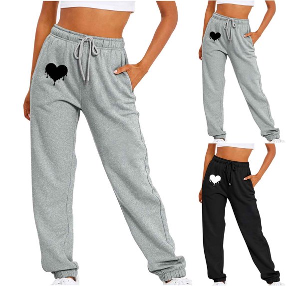 Symoid Women's Sweatpants, with Pockets Casual Sweat Pants Drawstring Joggers Black ,L