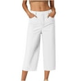 thumbnail image 1 of Symoid Womens Capris with Pockets- Casual Solid with Pockets Cropped Pants Womens Fashion Baggy Wide Leg Capri Pants White Size 2XL, 1 of 5