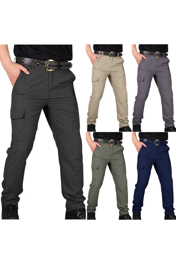 Men's Warm Fleece Lined Casual Pants - Straight Leg, Size 2XL Khaki, Elastic Drawstring Waist, Zippered Pockets, 100% Polyester for Fall Winter