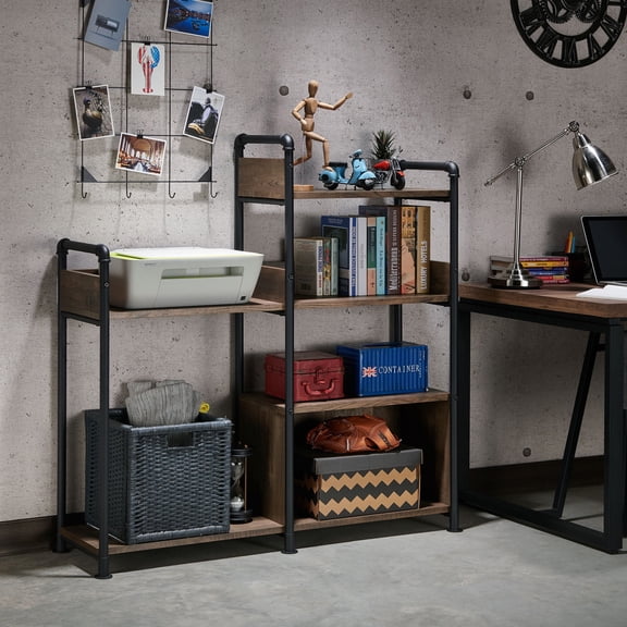 Symone 6-Shelf Wood Bookshelf, Reclaimed Oak
