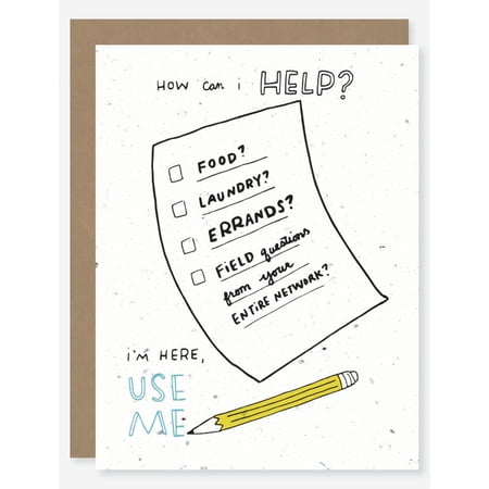 Sympathetic Help Offer Card – “How Can I Help?” Design – Humorous Check-List Illustration – Blank Inside – Perfect for Supportive Messages