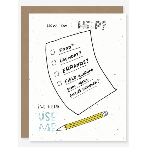 Sympathetic Help Offer Card  How Can I Help? Design  Humorous Check-List Illustration  Blank Inside  Perfect for Supportive Messages