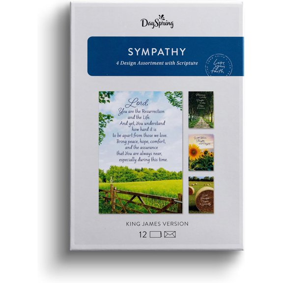 Sympathy - 4 Design Assortment with King James Scripture - 12 Sympathy Boxed Cards & 12 Envelopes (U1612)
