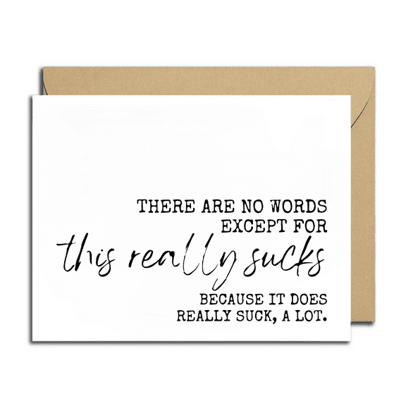 Sympathy Card for Difficult Times – “There Are No Words Except for This Really Sucks” Design – Envelope Included, Blank Inside – Thoughtful Message for Moments of Grief and Support