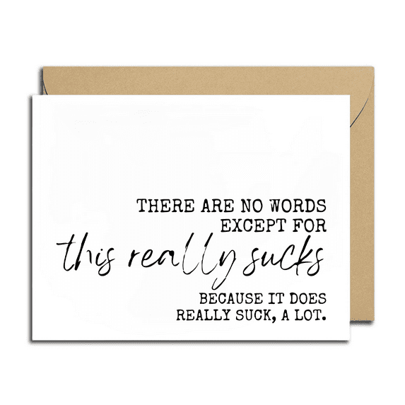 Sympathy Card for Difficult Times – “There Are No Words Except for This Really Sucks” Design – Envelope Included, Blank Inside – Thoughtful Message for Moments of Grief and Support