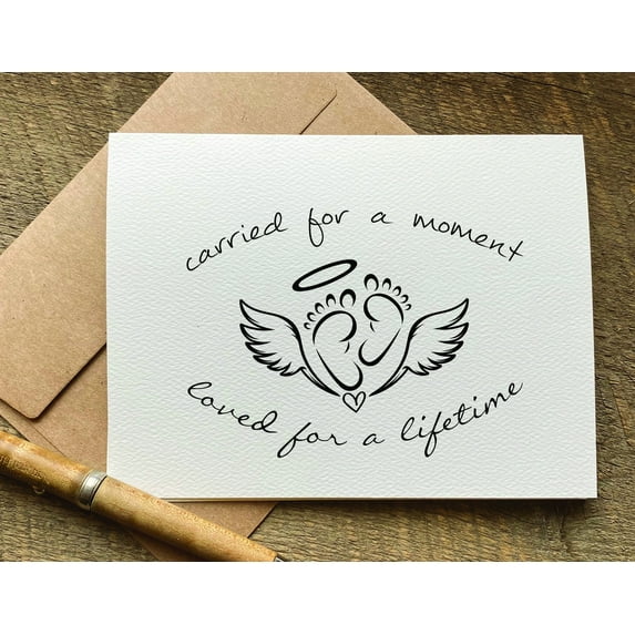 Sympathy Card for Loss - "Carried for a Moment, Loved for a Lifetime" Text with Angel Wings – Blank Inside for Personal Messages – Thoughtful Greeting Card for Loved Ones