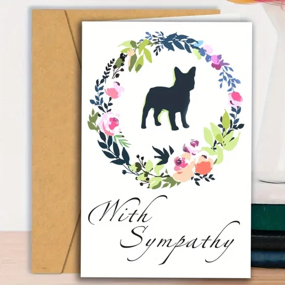 Sympathy Card for Pet Loss  Elegant Floral Design with Dog Silhouette  Blank Inside for Personal Messages  Includes Envelope  Perfect Condolence Card for Grieving Pet Owners