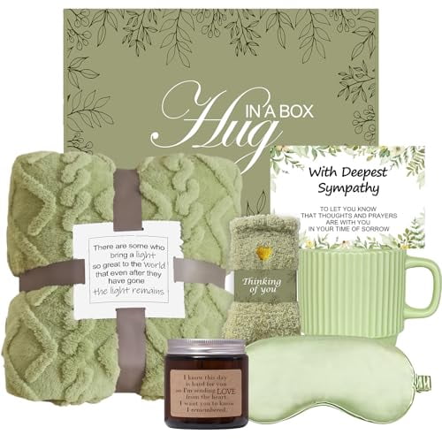Sympathy Gift Baskets for Loss of Loved One Mother Father Husband, Express Deepest Condolences, Women Miscarriage Care Package, Bereavement Grief Memorial Gifts, Hug in a Box Gifts for Women (Green)