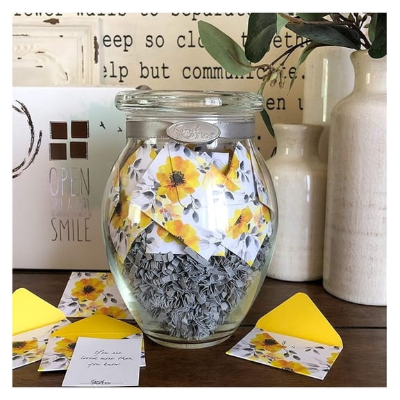 Sympathy Gift Jar - Morning Dew Design - 31 Condolence Notes - Keepsake Jar with Ribbon & Charm - Bereavement Gifts for Loss & Grief - Thoughtful Support