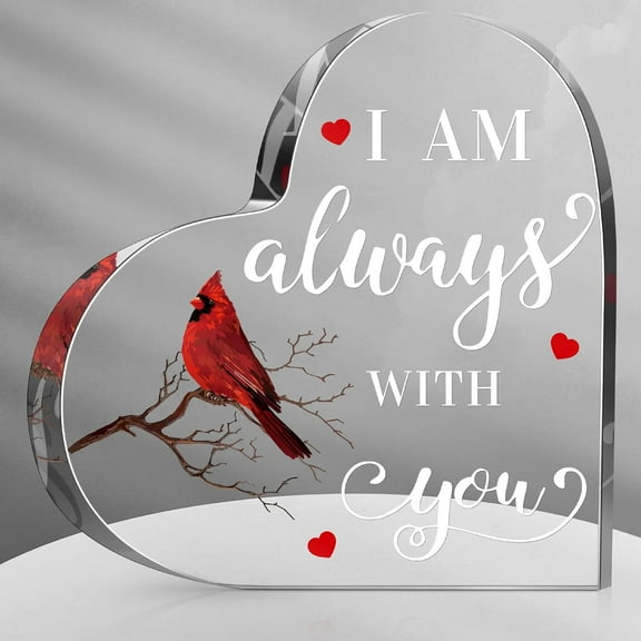 Sympathy Gift Red Cardinal Gifts Decor Bereavement Gift Crystal Acrylic Heart Memorial Gift Condolence Gift for Loss of Loved One Table Centerpieces Remembrance Decor (I Am)