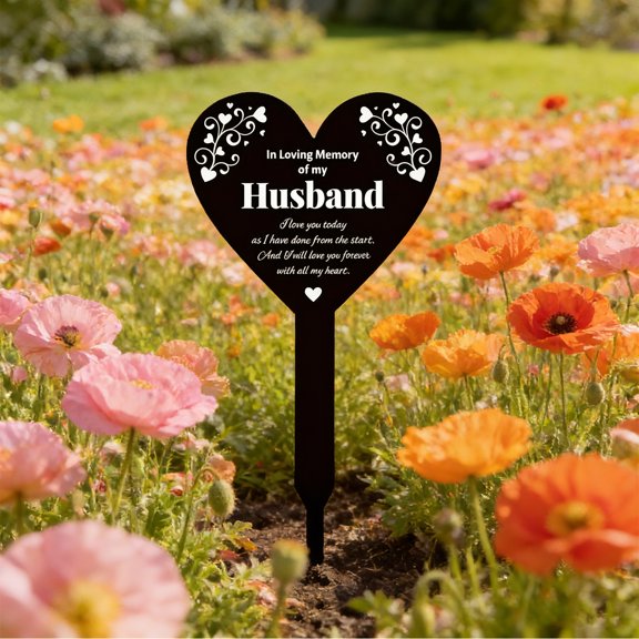 Sympathy Gift for Widow - Husband Memorial Stake Acrylic Grave Marker with Loving Memory Quote for Cemetery Decor