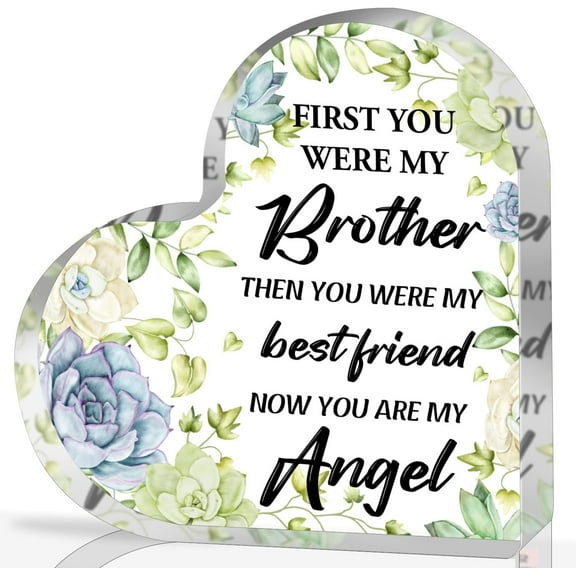 Sympathy Gifts for Loss of Brother, Memorial Gifts for Friends Man Male, In Memory of Brother Acrylic Heart Plaque, Funeral Remembrance Decor Ornament Sign