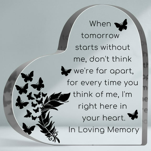 Sympathy Gifts for Loss of Loved One, Loss of Loved One Acrylic Keepsake, Butterfly Decoration Heart-shaped Acrylic Plaque, Home Bedroom Tabletop Decorative, Funeral Remembrance Decor Gifts