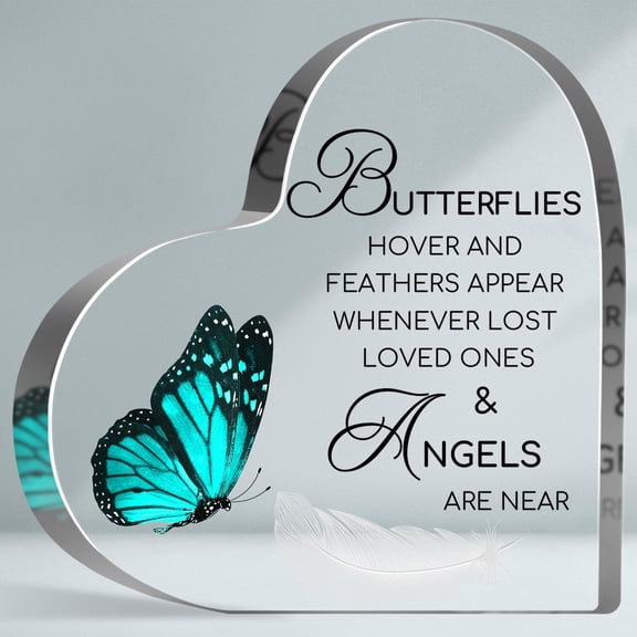 Sympathy Gifts for Loss of Loved One, Loss of Loved One Unique Memorial Plaque, Butterflies Decoration Bereavement Heart-shaped Acrylic Plaque, Funeral Remembrance Gifts Ornament Sign
