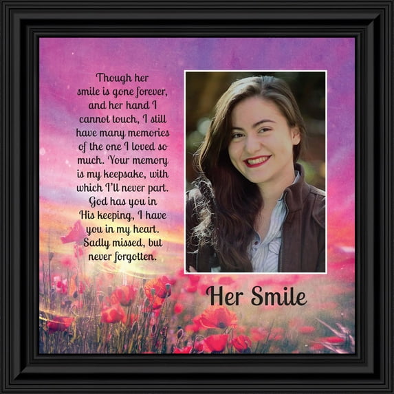 Sympathy Gifts for Loss of Mother, Condolence Gift, In Loving Memory Memorial Gifts for Loss of Wife, Mom, Grandma or Sister, Bereavement Gifts to Remember Her Smile, Memorial Picture Frame, 6354B