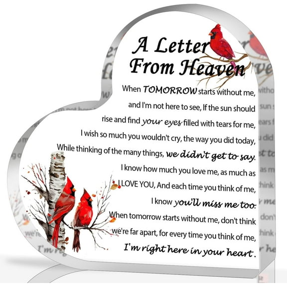 Sympathy Gifts, Red Cardinal Gifts - A Letter from Heaven - Crystal Acrylic Paperweight Remembrance Decorations Present