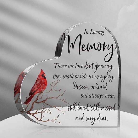 Sympathy Gifts Red Cardinal Gifts Memorial Bereavement Gift Acrylic Heart Condolences Gift for Loss of Loved One Loss of Mother Father Glass Crystal Table Remembrance Gifts (4.7 x 4.7 Inch)