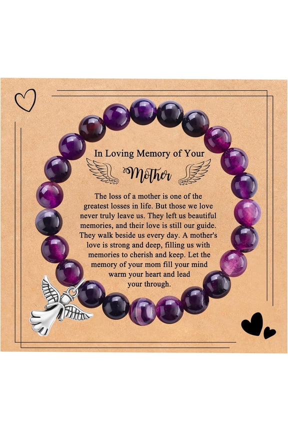 Sympathy Gifts for Loss of Loved one Memorial Healing Remembrance Condolence Grief Present for Women Pink Beads Bracelet With Angel Wings