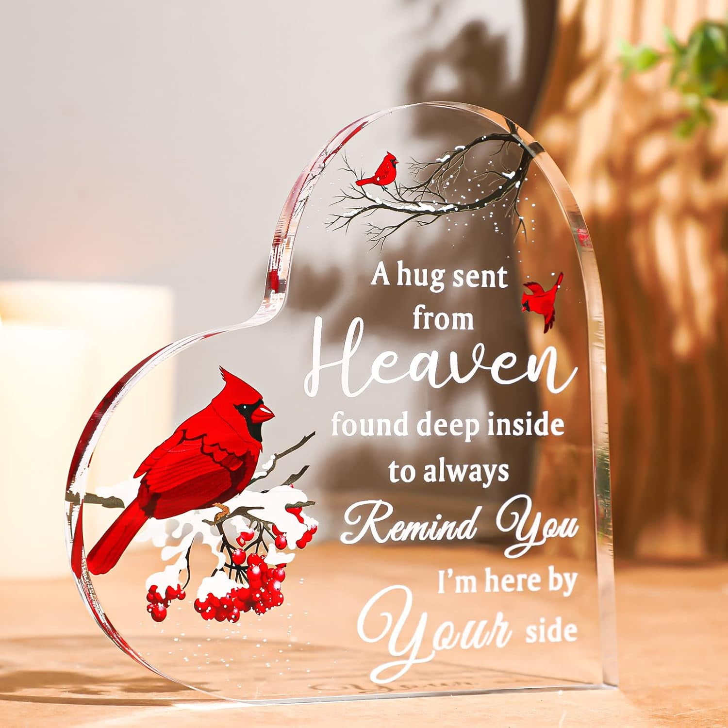 Geelin Red Cardinal Memorial Keepsake - Acrylic Sympathy Gift With Wood Base, I Never Left You Poem